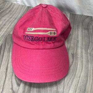 Anvil Baseball Cap Mens Pink Otsego Lake Embroidered Adjustable‎ Strapback Hat